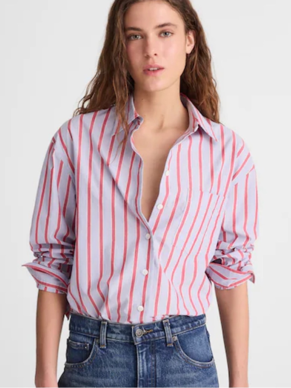 NEW Madewell The Easy Shirt in tranquil blue red white stripe Preppy Size XL